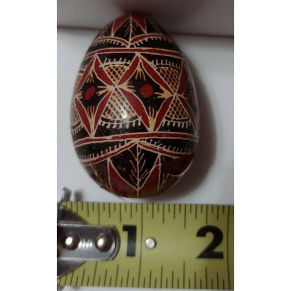 Vintage Romanian Pysanky Hand Painted Real Easter Egg Black Red & Gold Geometric - Picture 3 of 4